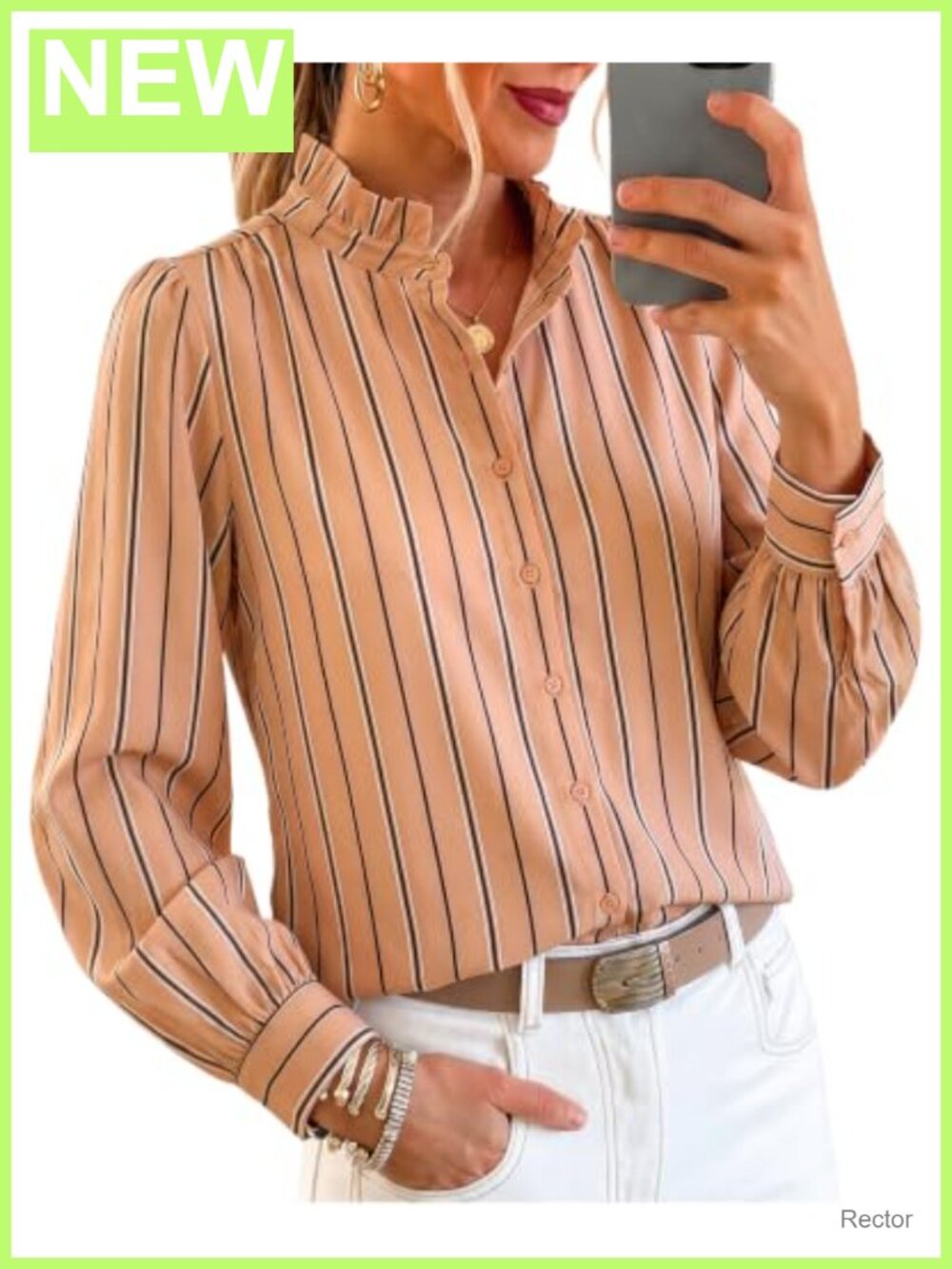 Cicy Bell Womens Striped Button Down Shirt Ruffle Color Block Blouse